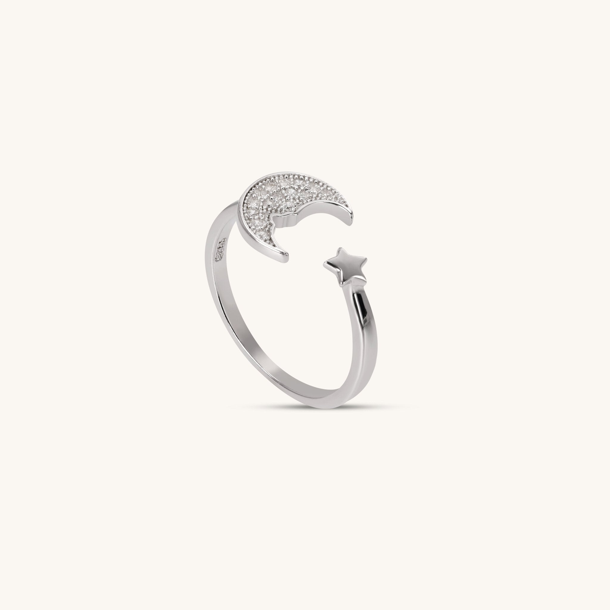 Moon & Star Silver - Plated Platinum Ring - Muditalume.online store